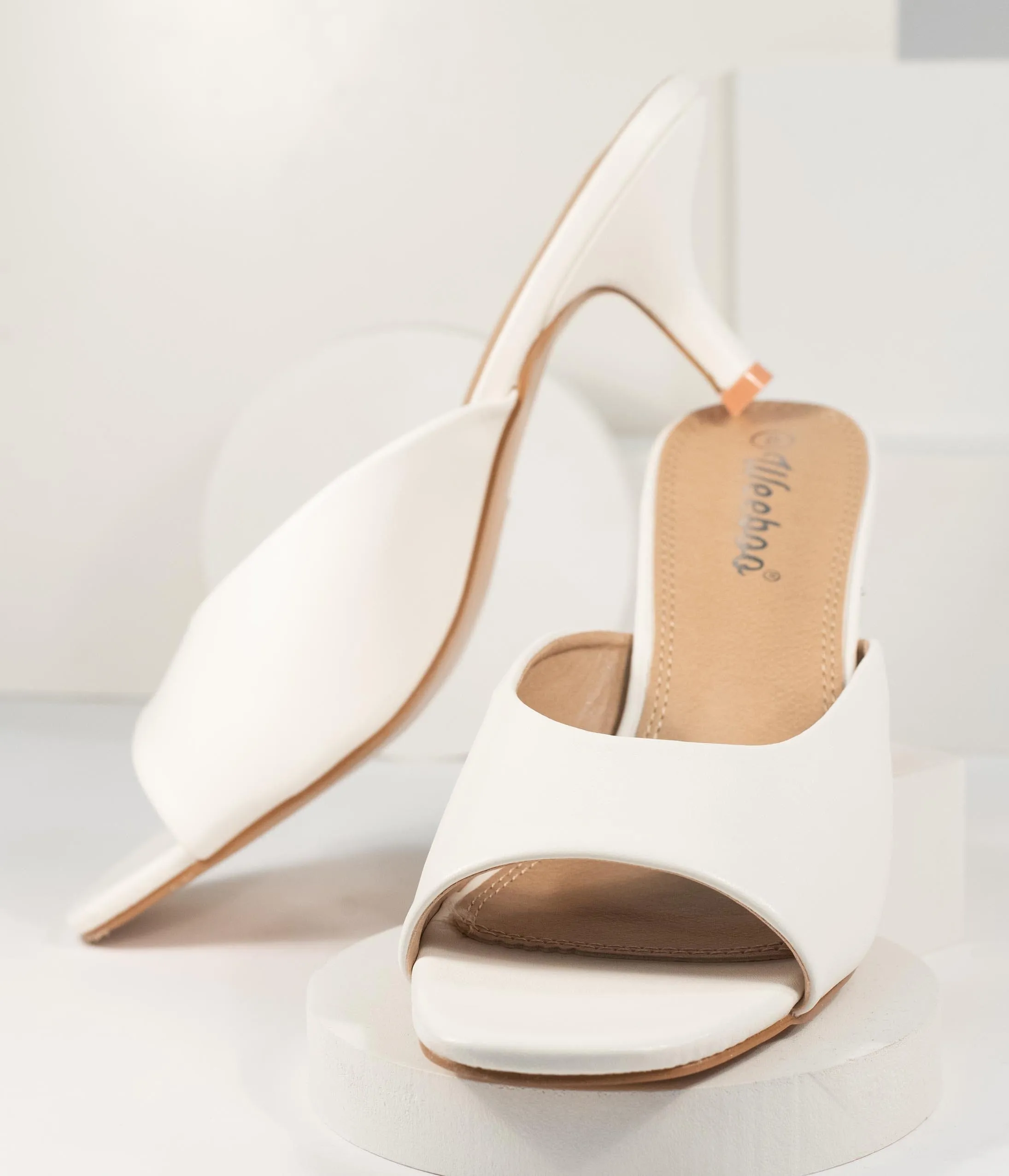 White Leatherette Peep Toe Kitten Heels sold by Unique Vintage product image thumbnail 4