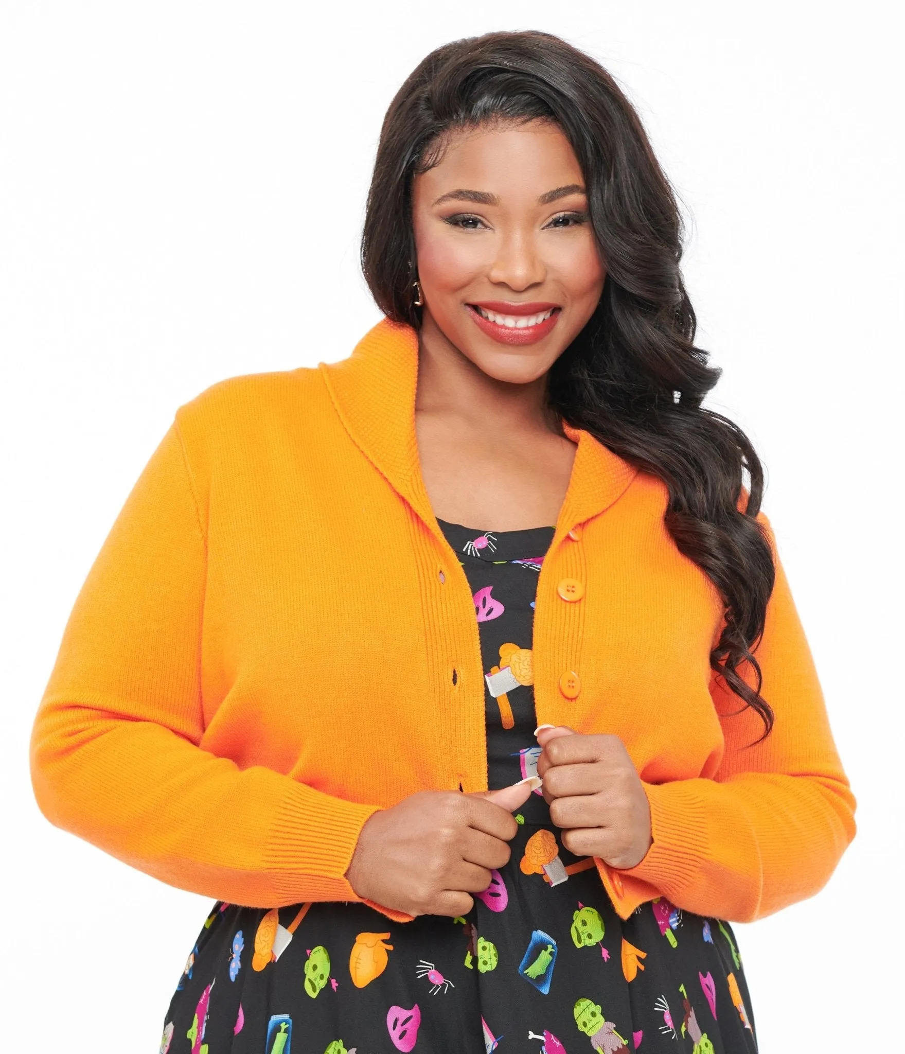 Plus Size 1950s Pumpkin Orange Cropped Cardigan sold by Unique Vintage