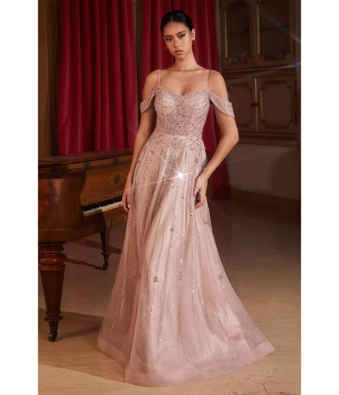 Cinderella Divine Rose Champagne Strapless Prom Gown sold by Unique Vintage