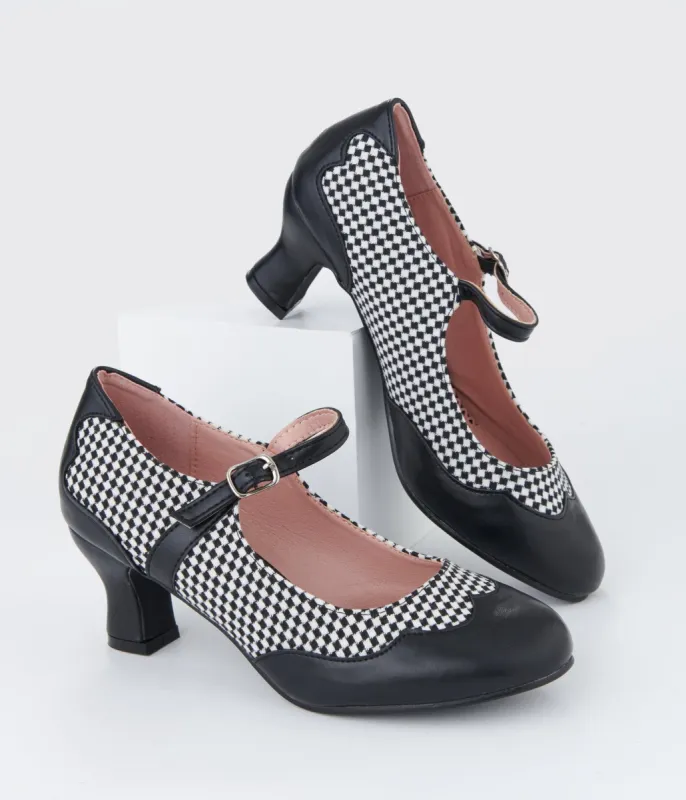 Black & White Check Mary Jane Heels sold by Unique Vintage