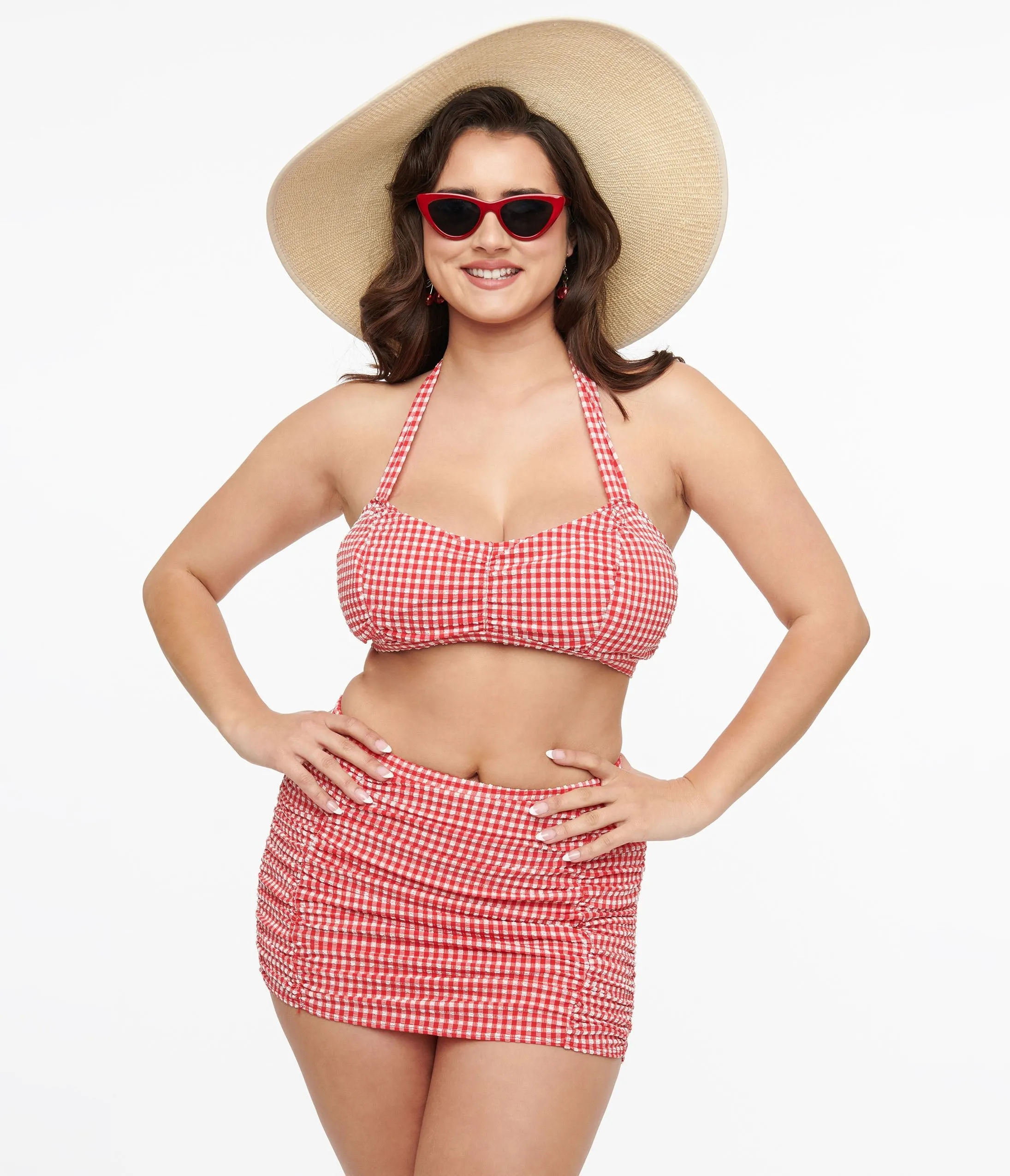 Collectif 1950s Red & White Gingham Swim Skirt sold by Unique Vintage