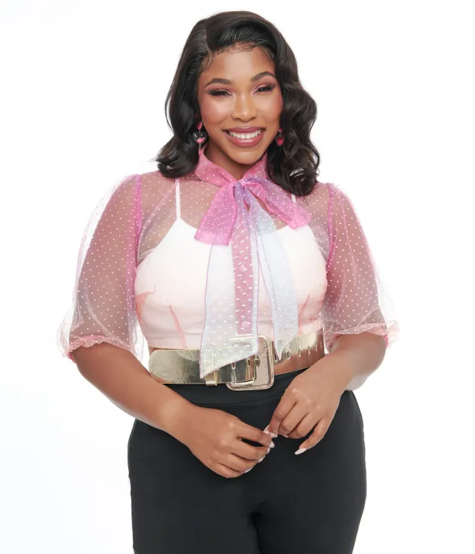 Unique Vintage Plus Size 1940s Sheer Rainbow Clip Dot Tie Neck Gwen Blouse made by Unique Vintage
