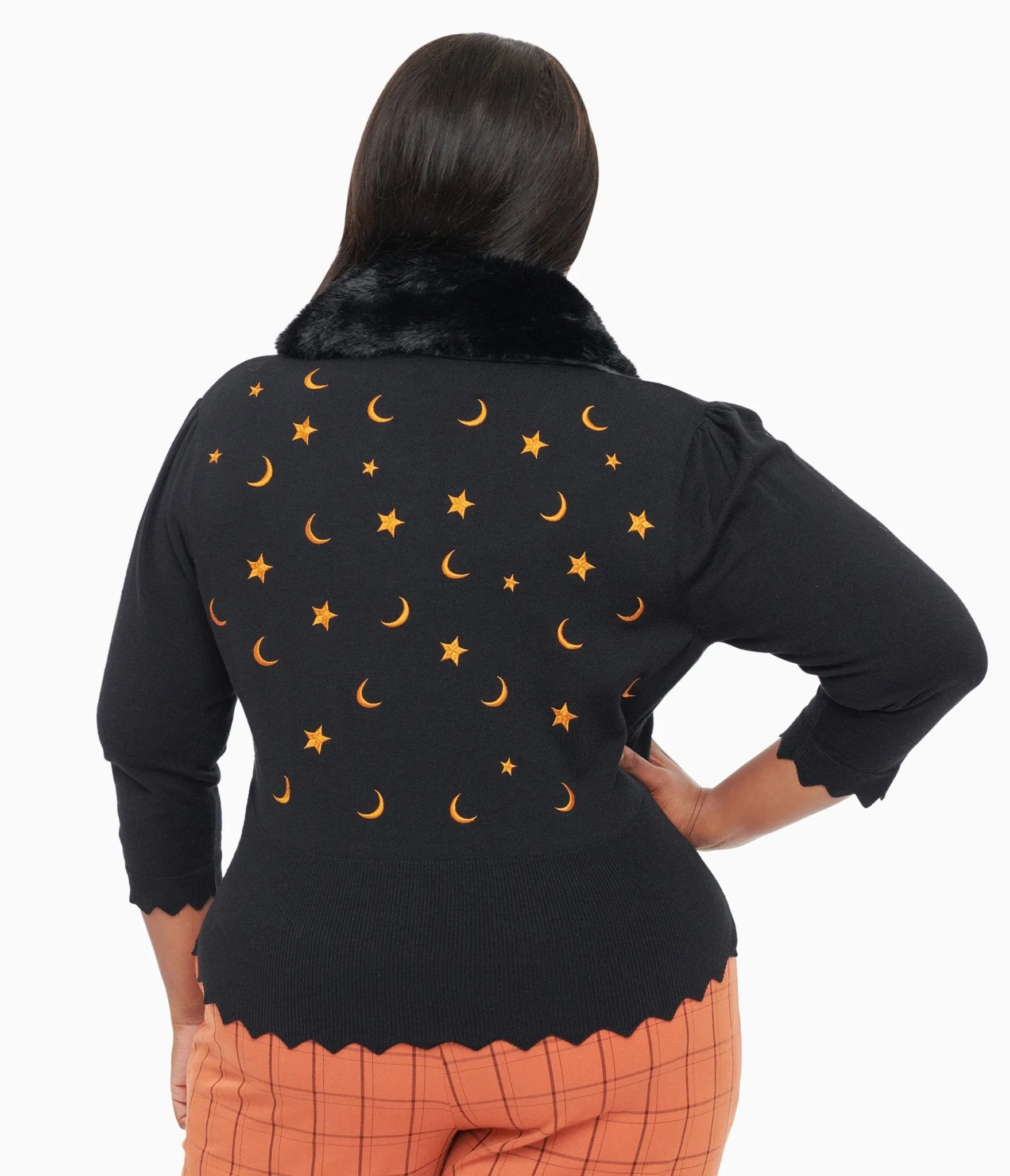 Plus Size 1950s Black & Orange Half Moon Cardigan sold by Unique Vintage product image thumbnail 2