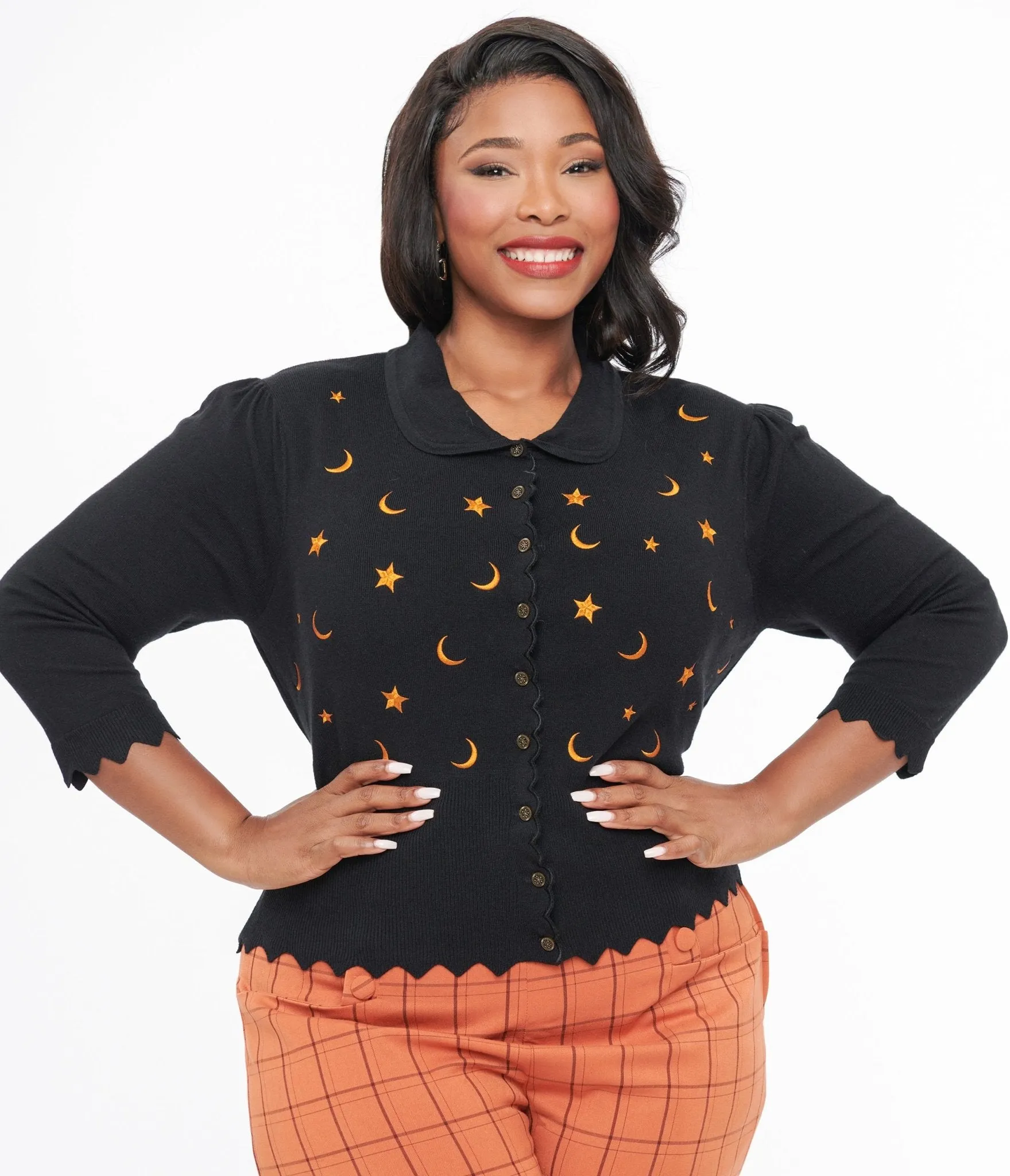 Plus Size 1950s Black & Orange Half Moon Cardigan sold by Unique Vintage product image thumbnail 3