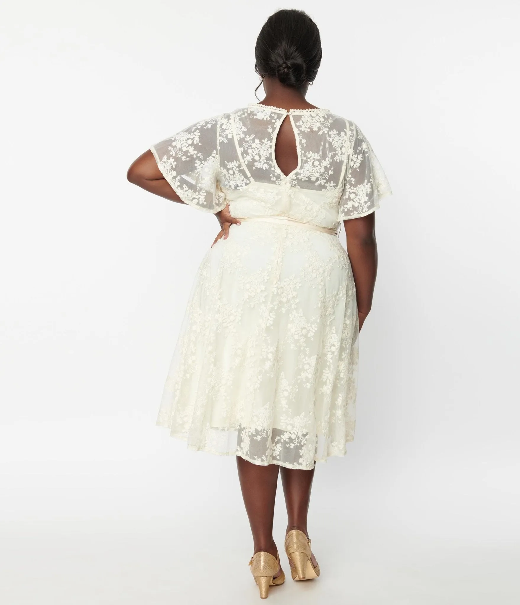 Unique Vintage Plus Size 1930s Ivory Floral Lace Bridal Swing Dress sold by Unique Vintage product image thumbnail 3