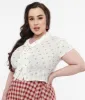Plus Size 1950s White Cherry Print Blouse sold by Unique Vintage