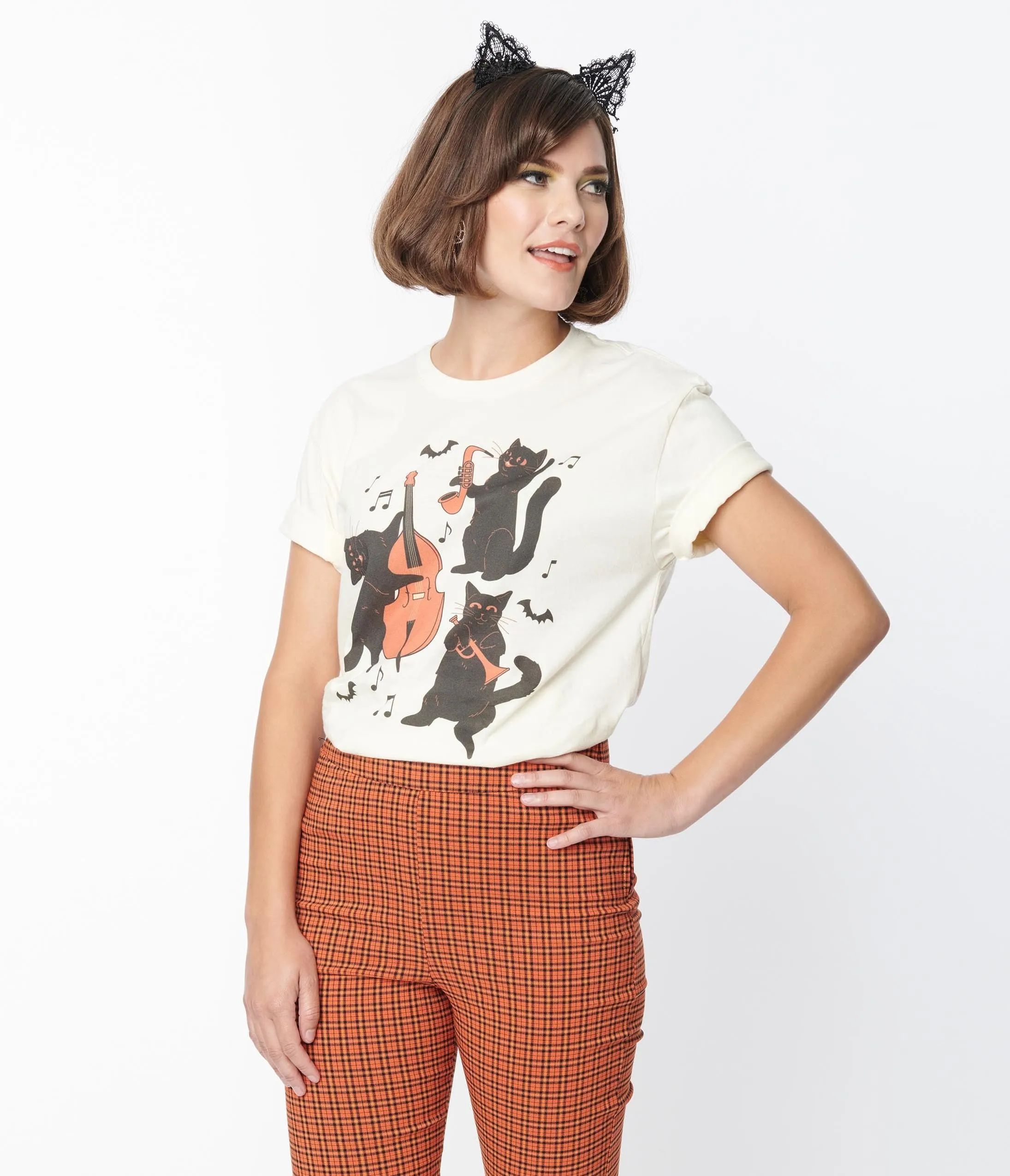Cream Jazz Cats Unisex Graphic Tee sold by Unique Vintage product image thumbnail 3