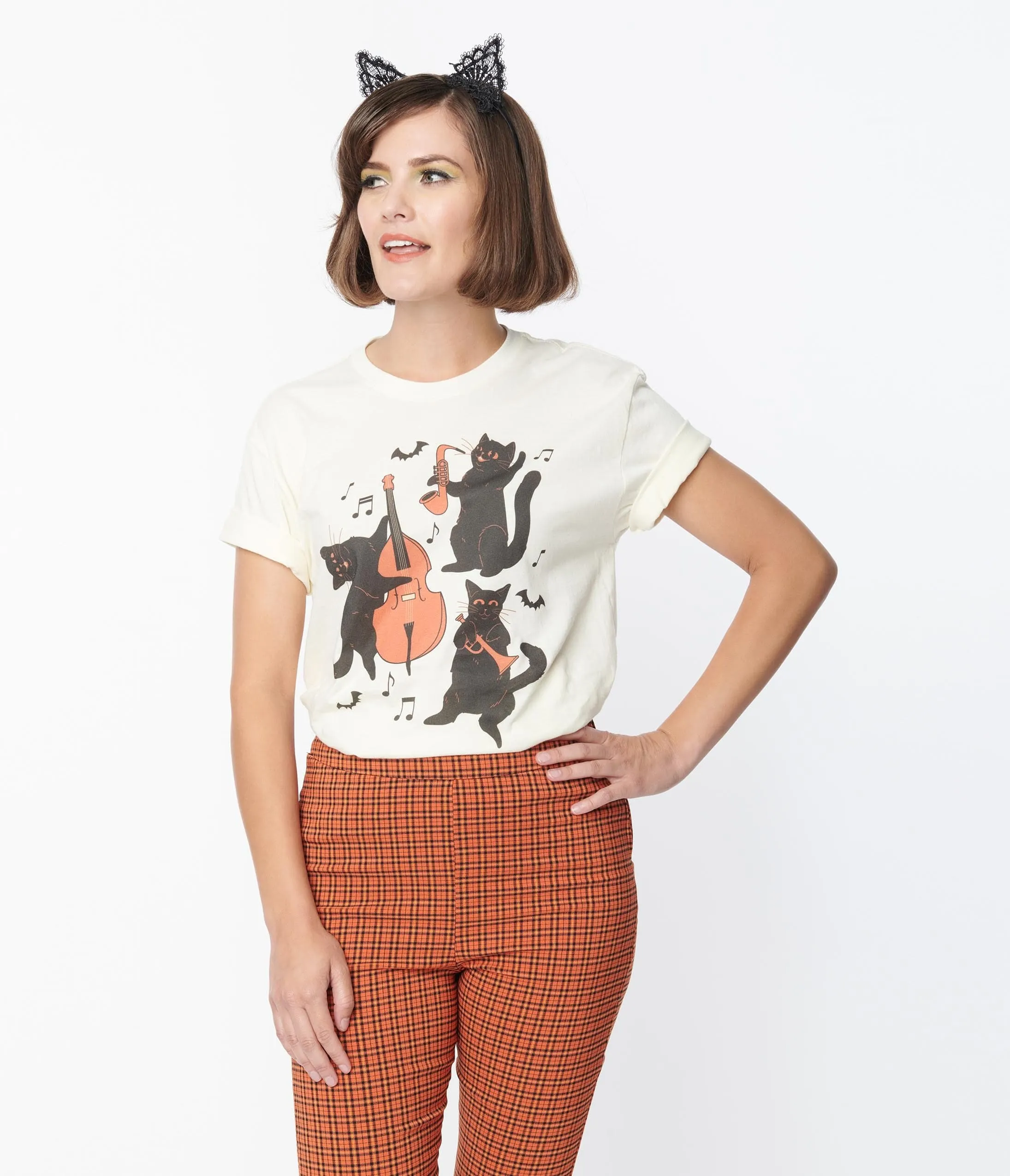 Cream Jazz Cats Unisex Graphic Tee sold by Unique Vintage product image thumbnail 4