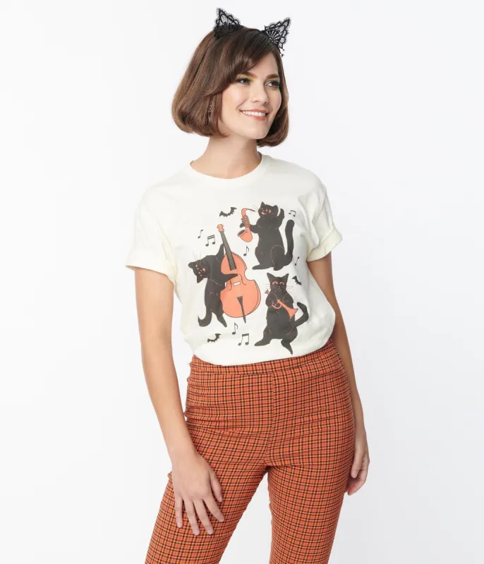 Cream Jazz Cats Unisex Graphic Tee sold by Unique Vintage