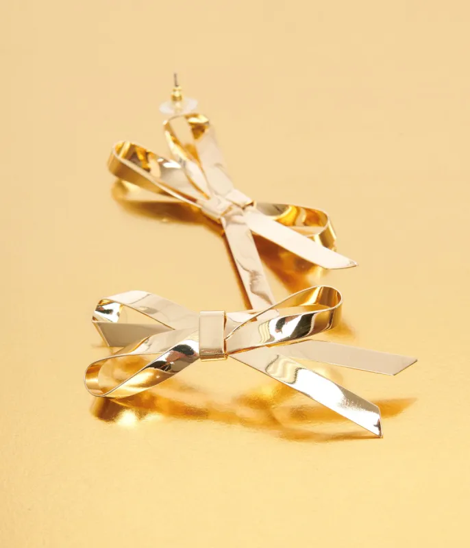 Gold Bow Drop Earrings sold by Unique Vintage