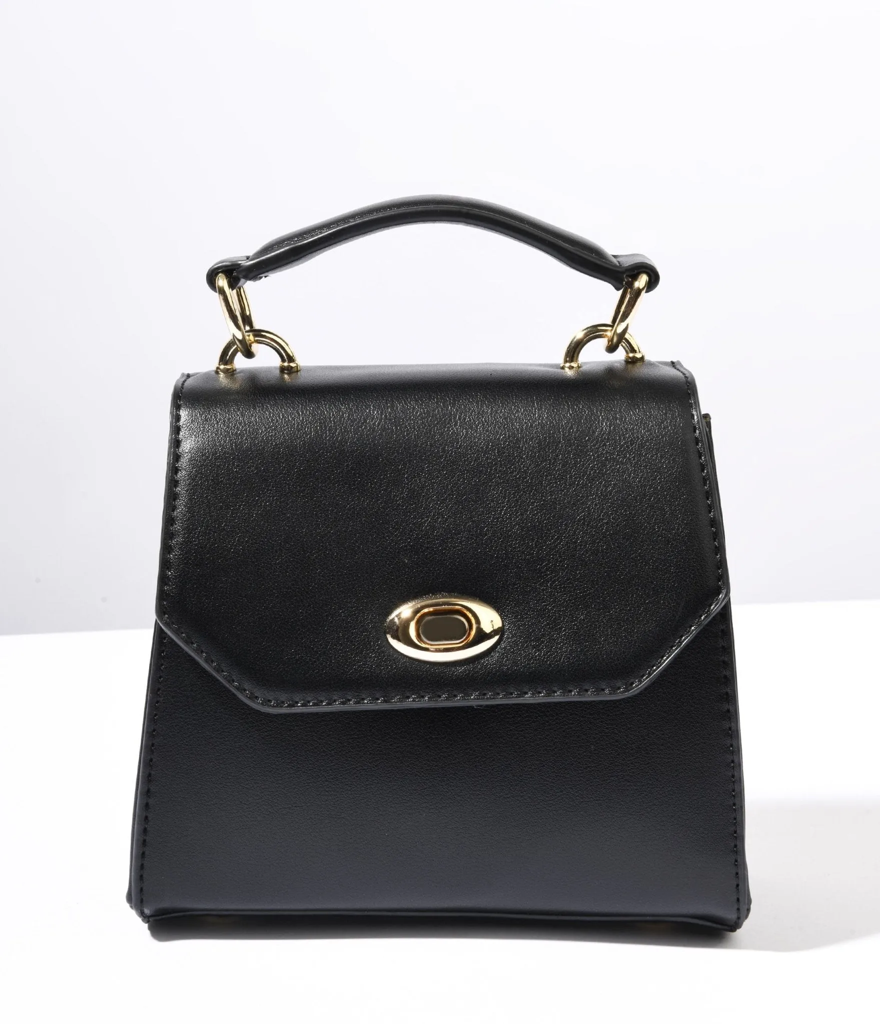 Black Leatherette Mini Handbag sold by Unique Vintage