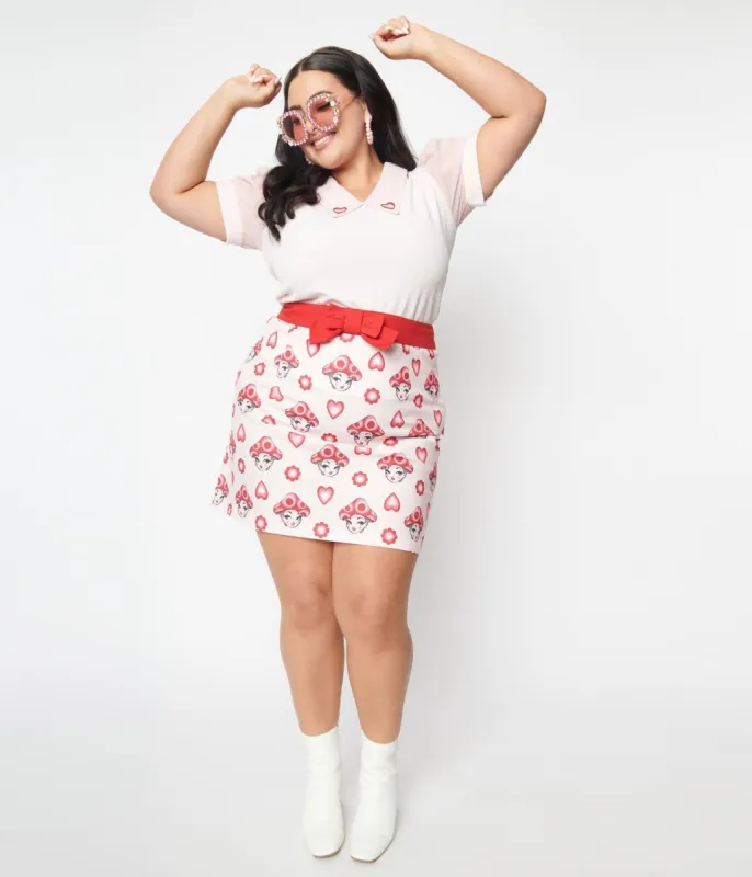 Smak Parlour Plus Size Pink & Red Madam Mushroom Mod Skirt sold by Unique Vintage