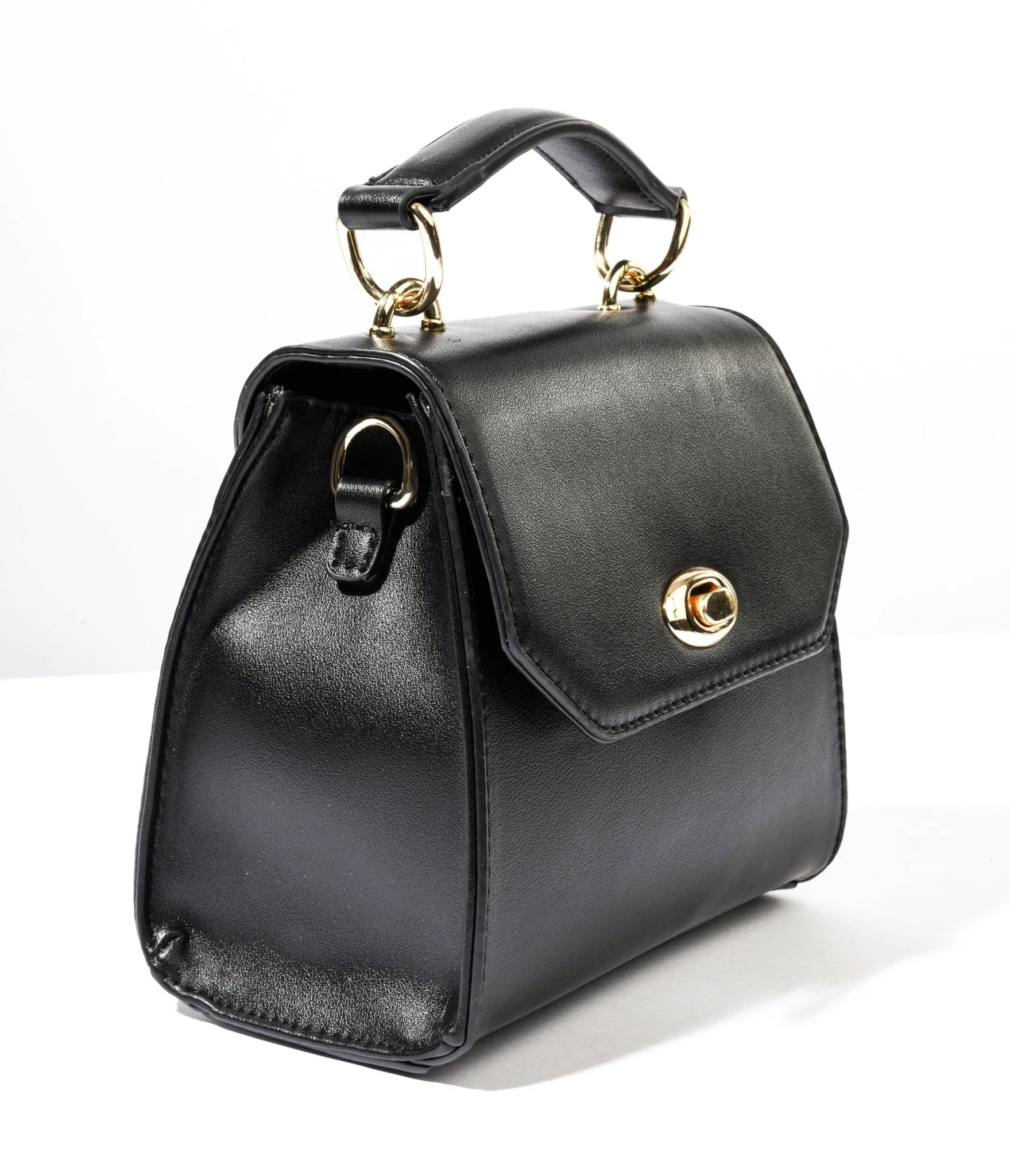 Black Leatherette Mini Handbag sold by Unique Vintage product image thumbnail 2