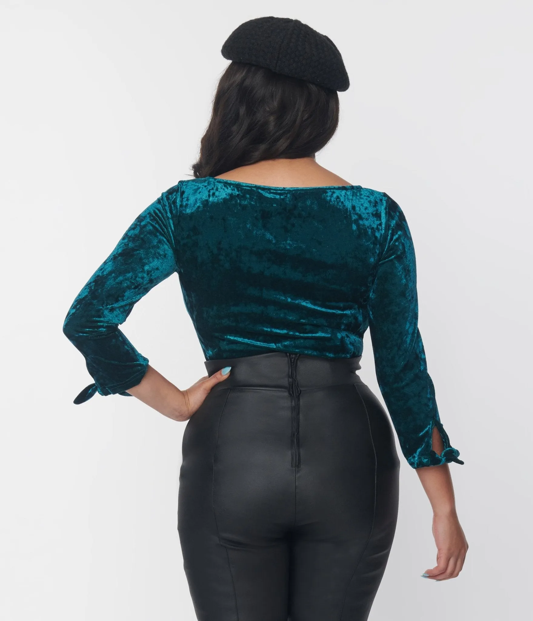 Unique Vintage Emerald Green Crushed Velvet Gracie Top sold by Unique Vintage product image thumbnail 2