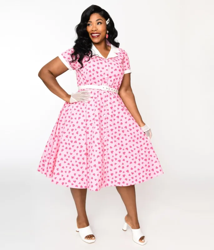 Unique Vintage Plus Size Hot Pink Heart Alexis Swing Dress sold by Unique Vintage