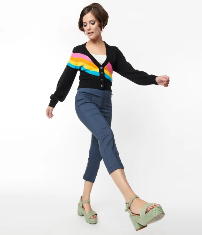 Smak Parlour Denim Bengaline & Rainbow Pocket Pintuck Capris sold by Unique Vintage