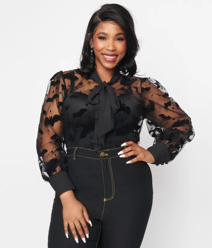 Unique Vintage Black Bats Mesh Gwen Blouse sold by Unique Vintage