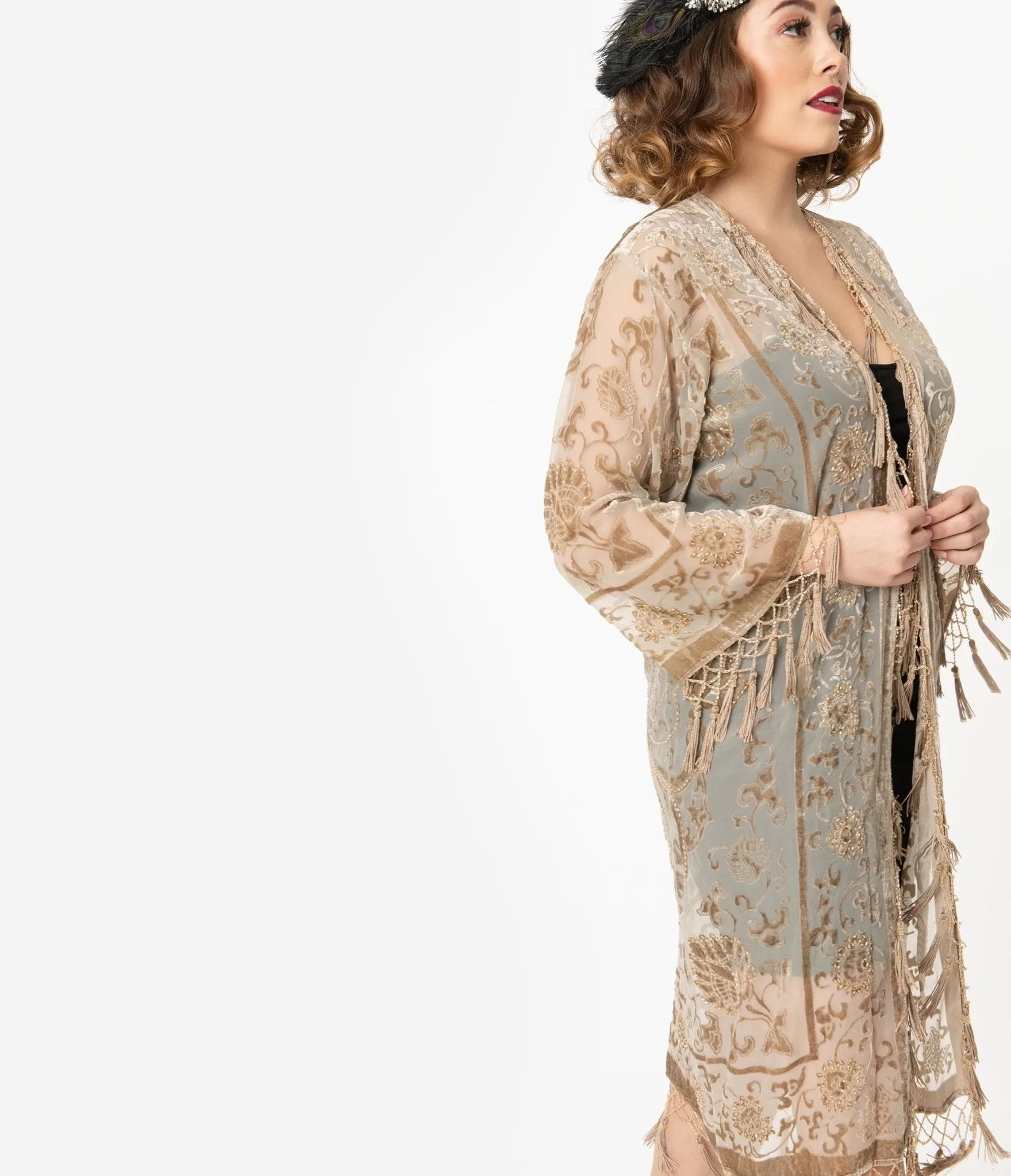1920s Champagne Medallion Devore Velvet Beaded Flapper Coat sold by Unique Vintage product image thumbnail 3