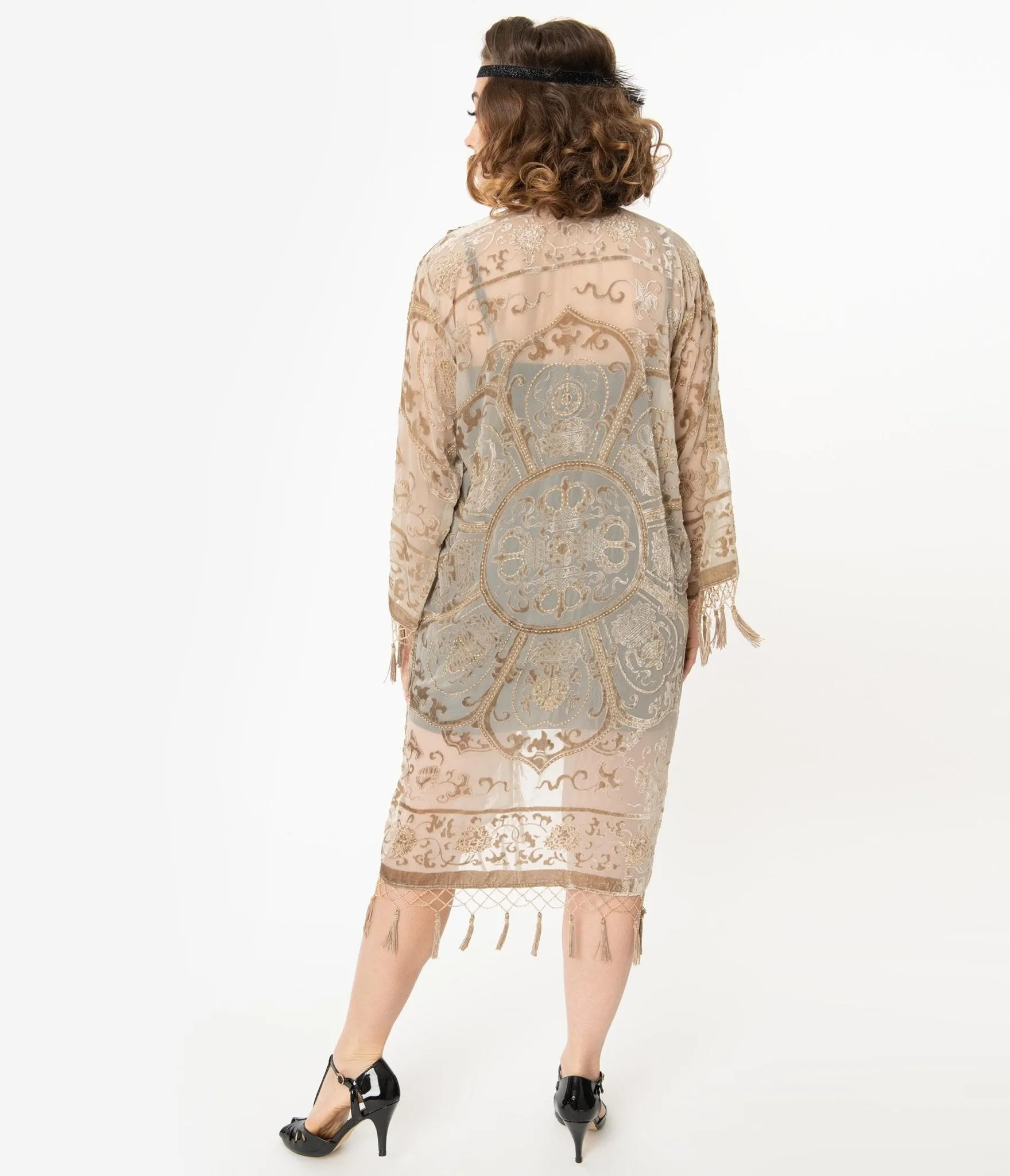 1920s Champagne Medallion Devore Velvet Beaded Flapper Coat sold by Unique Vintage product image thumbnail 2