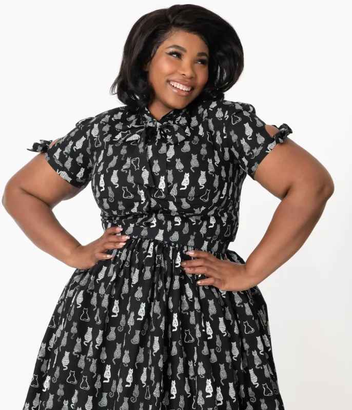 Magnolia Place Plus Size Black & White Cat Print Eleanor Top sold by Unique Vintage
