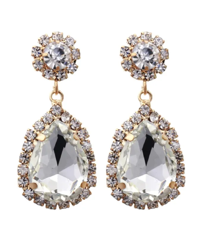 1920s Silver Rhinestone Teardrop Dangle Earrings sold by Unique Vintage