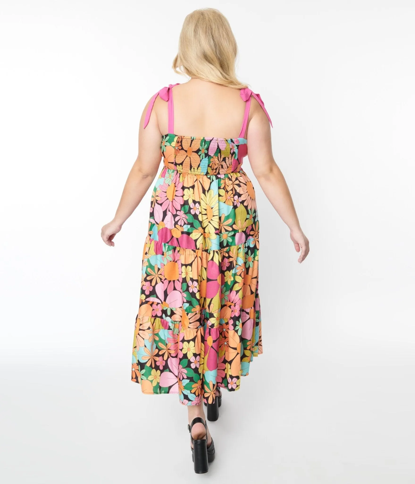 Unique Vintage Pink Floral Tiered Midi Dress sold by Unique Vintage product image thumbnail 5