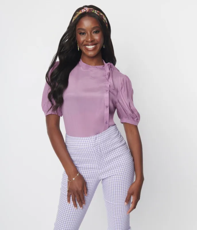 Lavender Puff Sleeve Bow Blouse sold by Unique Vintage