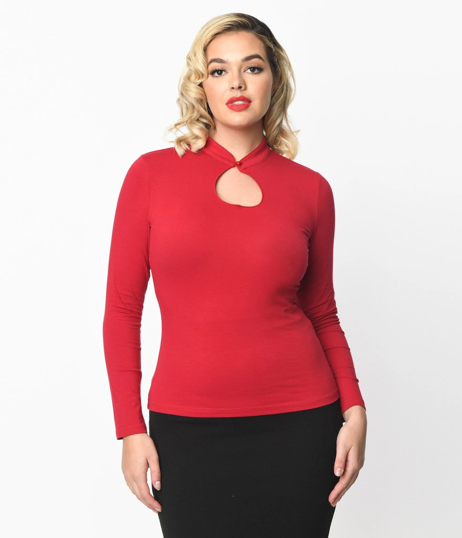 Red Tear Drop Keyhole Top sold by Unique Vintage product image thumbnail 3