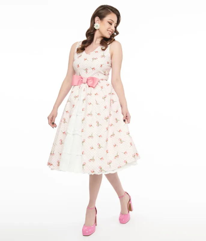 Barbie x Unique Vintage 1960s Pink Rosebud Garden Party Swing Dress sold by Unique Vintage