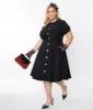 Unique Vintage Plus Size Black Button Swing Dress sold by Unique Vintage