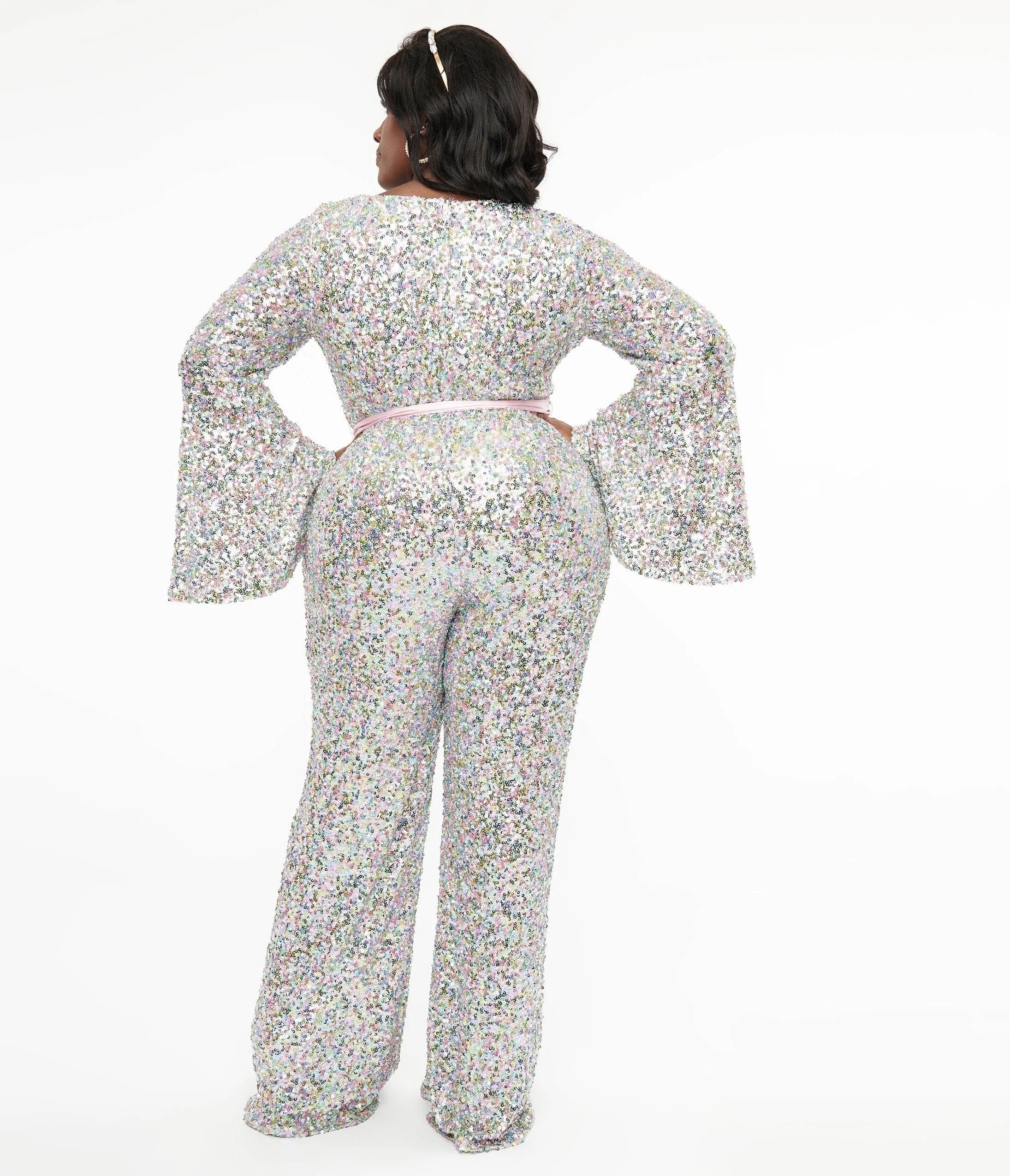 Smak Parlour Plus Size 1960s Pastel Rainbow Sequin Bell Sleeve Jumpsuit sold by Unique Vintage product image thumbnail 2