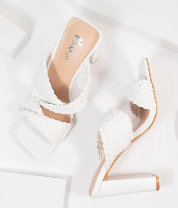 White Woven Leatherette Peep Toe Heels sold by Unique Vintage