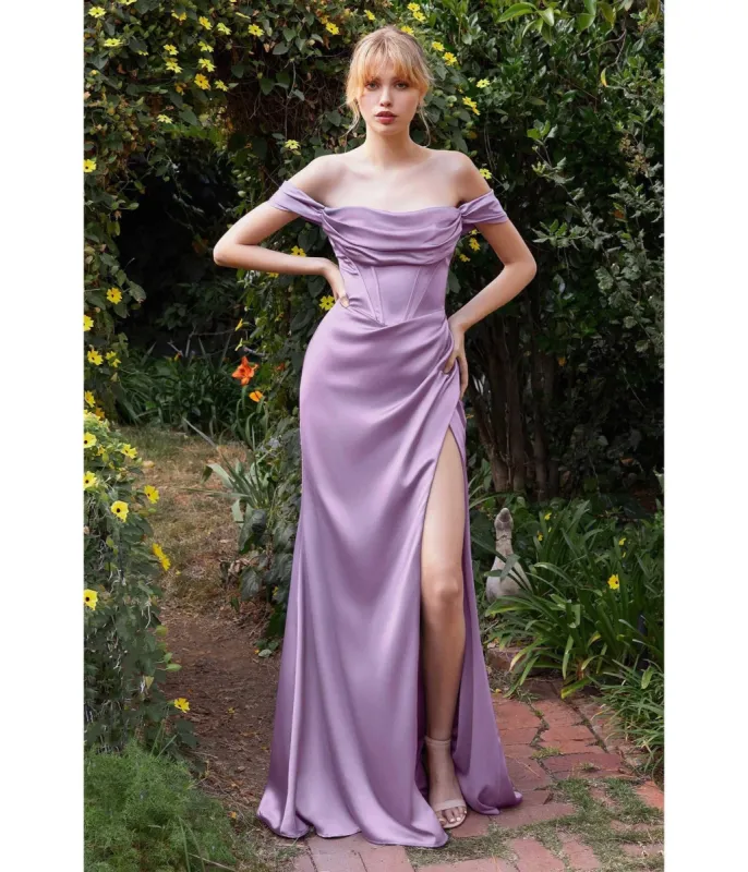 Ladivine by Cinderella Divine Lavender Satin Off the Shoulder Corset Bridesmaid Gown made by Unique Vintage