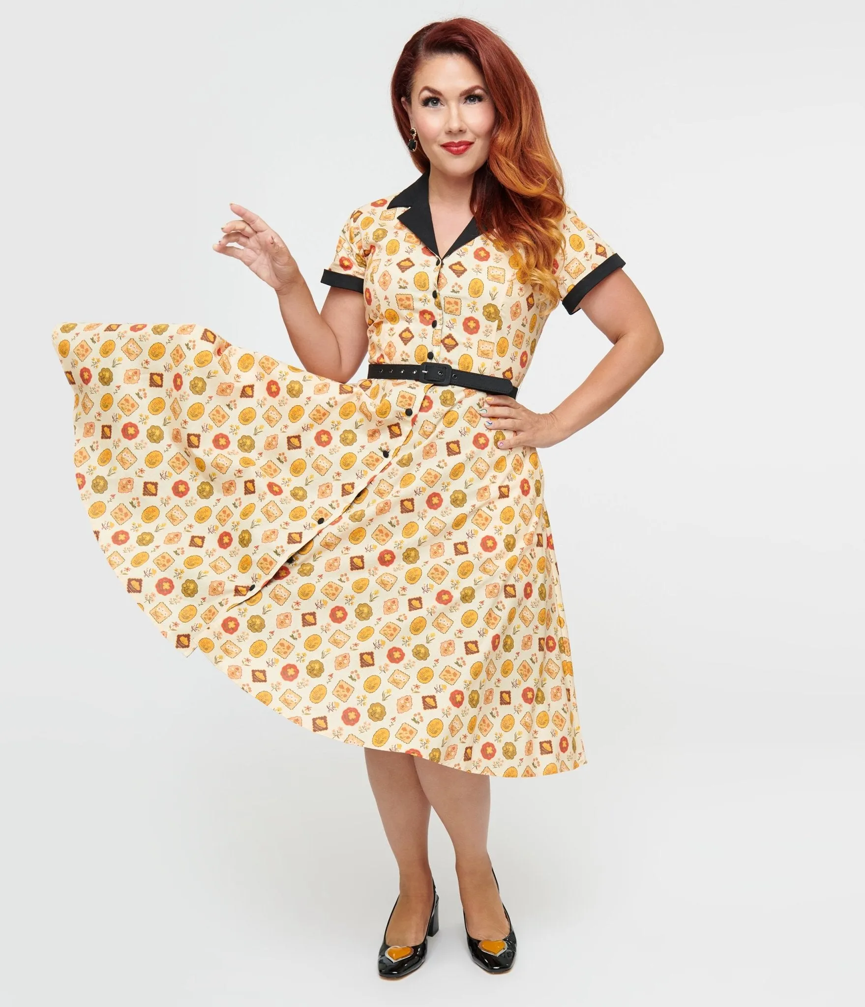 Unique Vintage 1950s Cream Floral Alexis Swing Dress sold by Unique Vintage product image thumbnail 3