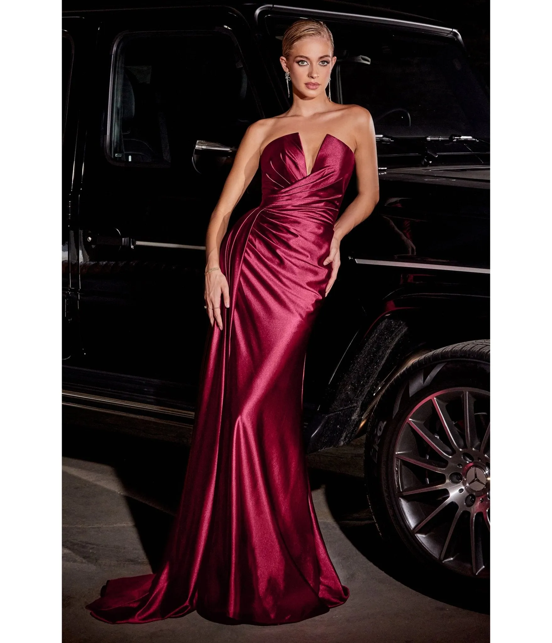 Ladivine by Cinderella Divine Burgundy Strapless Satin Bridesmaid Dress sold by Unique Vintage product image thumbnail 2