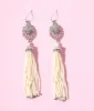 1920s Silver & White Beaded Deco Tassel Dangle Earrings sold by Unique Vintage