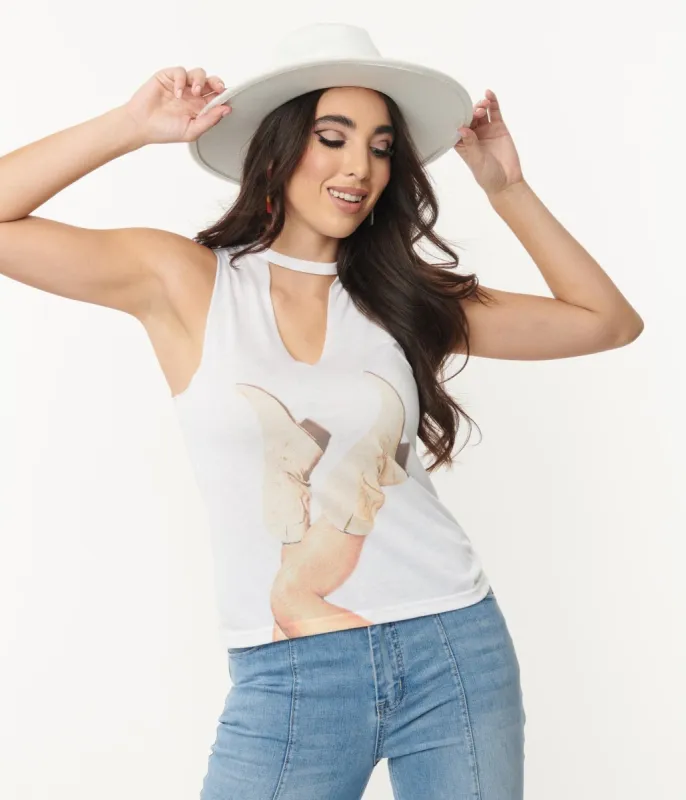 White Boots & Keyhole Graphic Tank sold by Unique Vintage