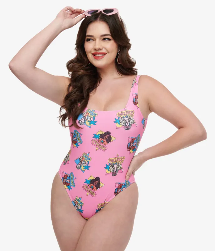 Cakeworthy Pink Barbie California Dream One Piece Swimsuit sold by Unique Vintage