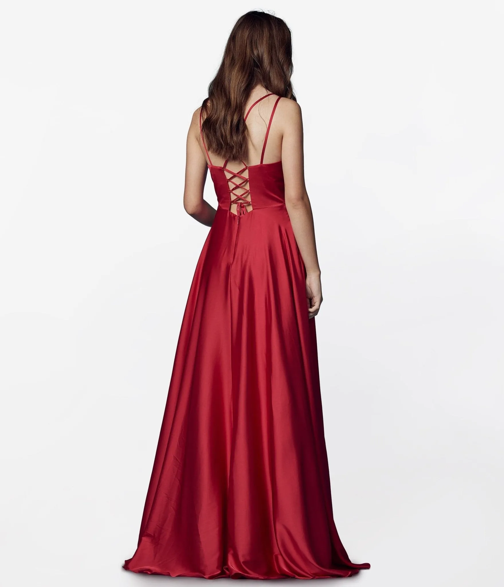 Red Satin Full Length Prom Dress sold by Unique Vintage product image thumbnail 3