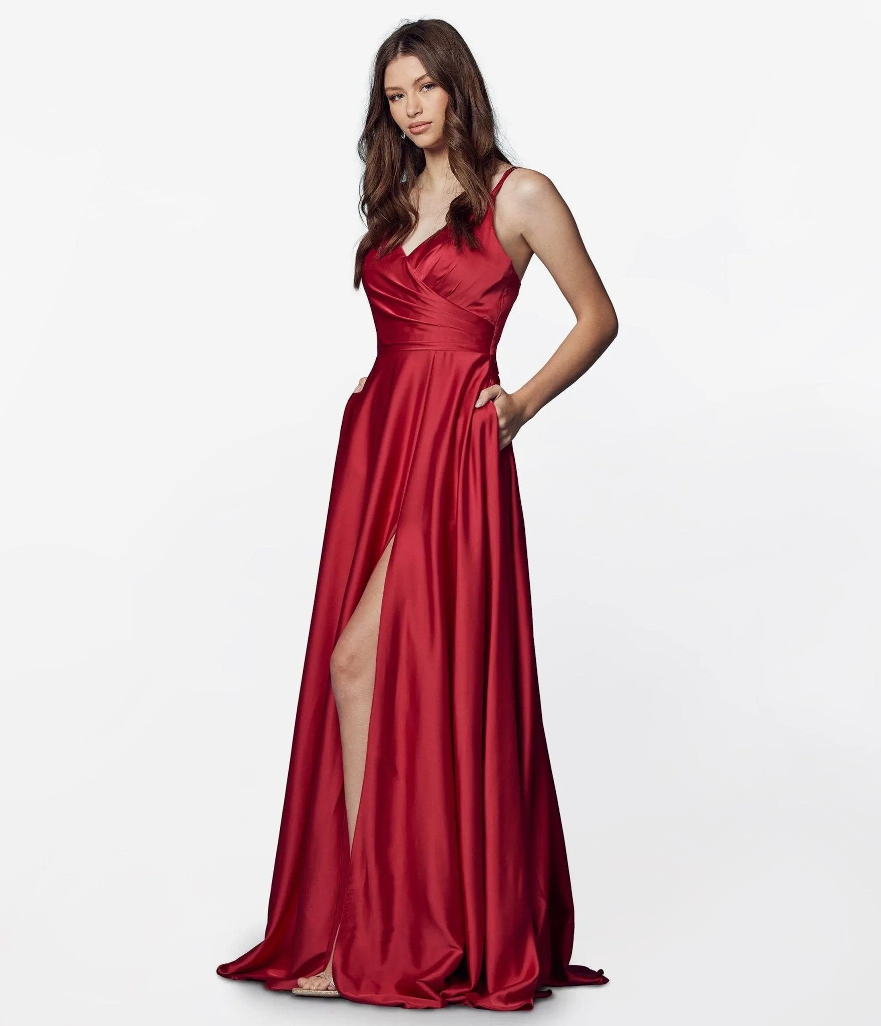 Red Satin Full Length Prom Dress sold by Unique Vintage product image thumbnail 2