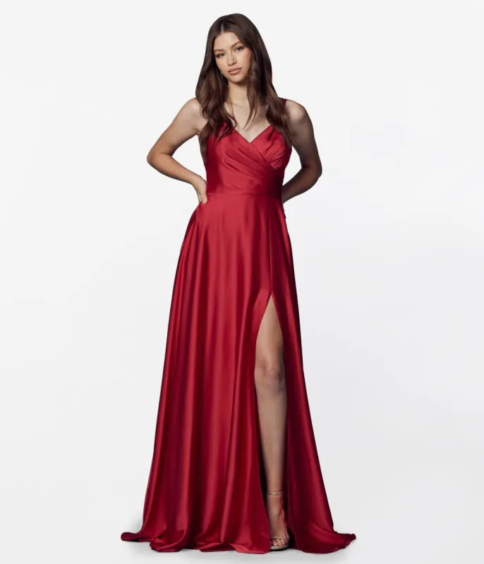 Red Satin Full Length Prom Dress sold by Unique Vintage