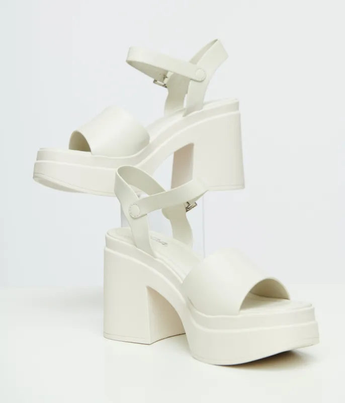Y2K White Leatherette Chunky Platform Heels sold by Unique Vintage