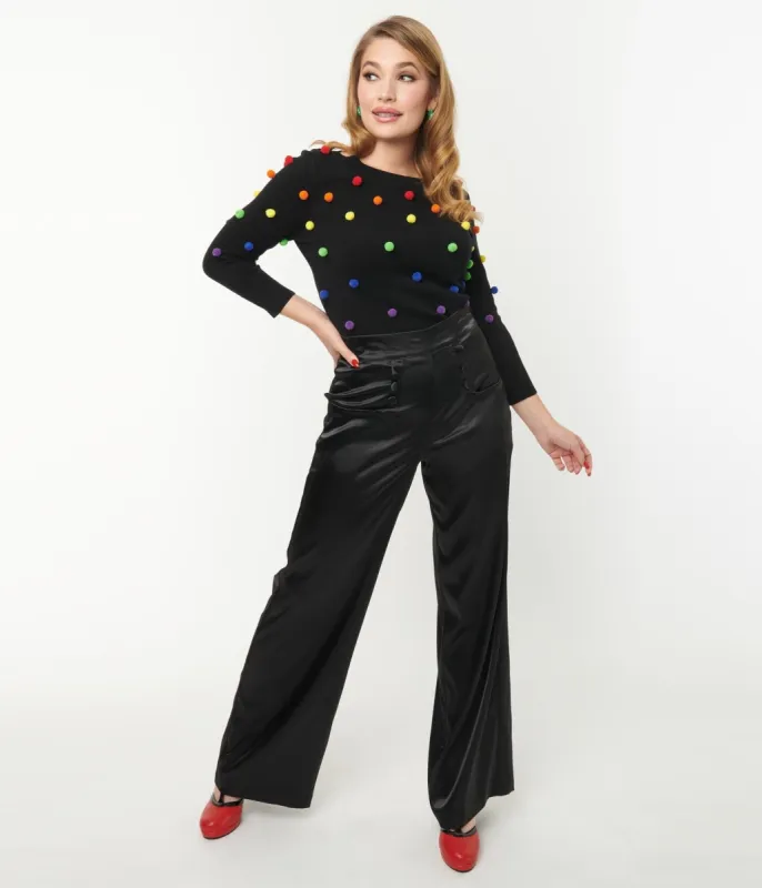 Unique Vintage 1940s Black Satin High Waist Ginger Pants sold by Unique Vintage