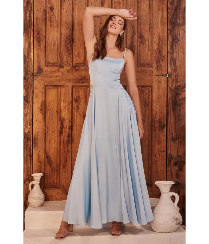 Ladivine by Cinderella Divine Light Blue Satin A Line Bridesmaid Dress sold by Unique Vintage