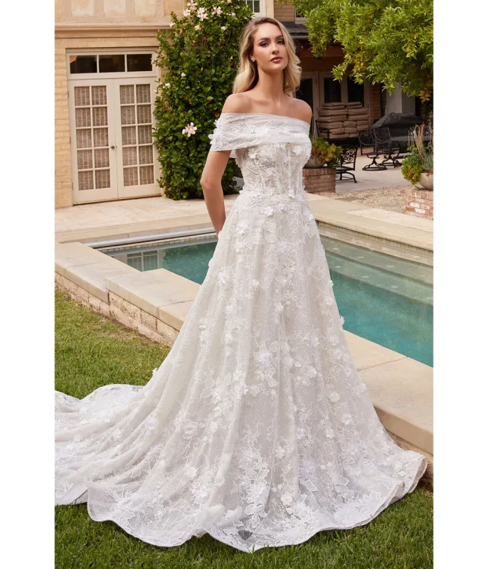 Cinderella Divine  Off White Floral Strapless Bridal Ball Gown sold by Unique Vintage