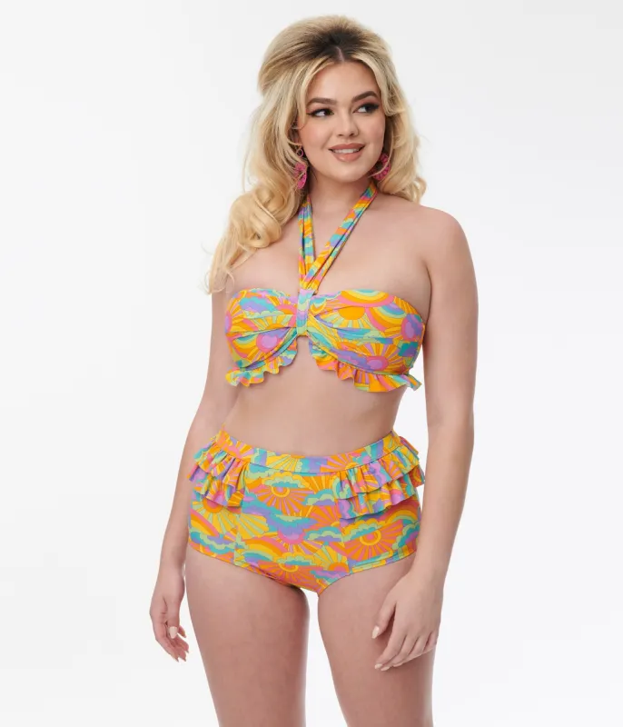 Unique Vintage Happy Groovy Rainbow Ruffle Swim Bottom sold by Unique Vintage