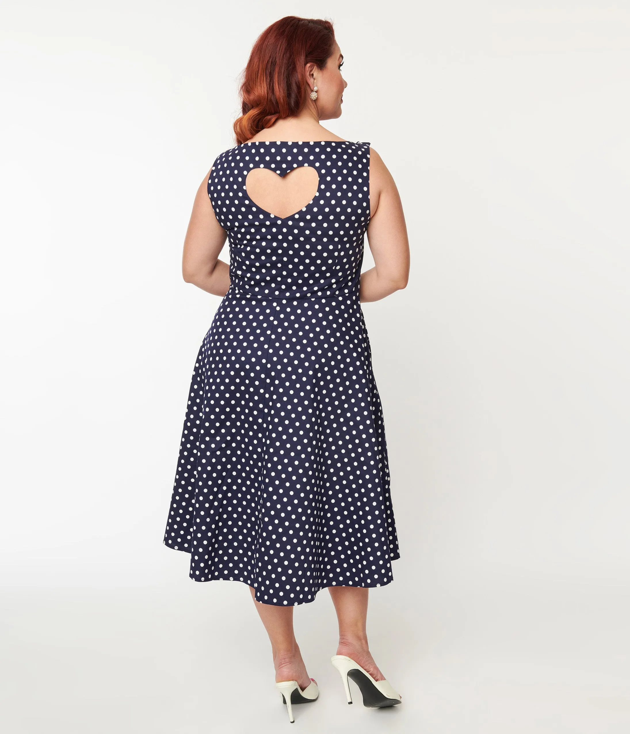 Plus Size Navy & White Polka Dot Swing Dress sold by Unique Vintage product image thumbnail 2