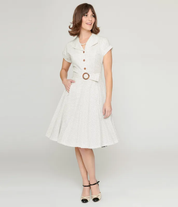 Ivory & Black Polka Dot Flare Dress sold by Unique Vintage