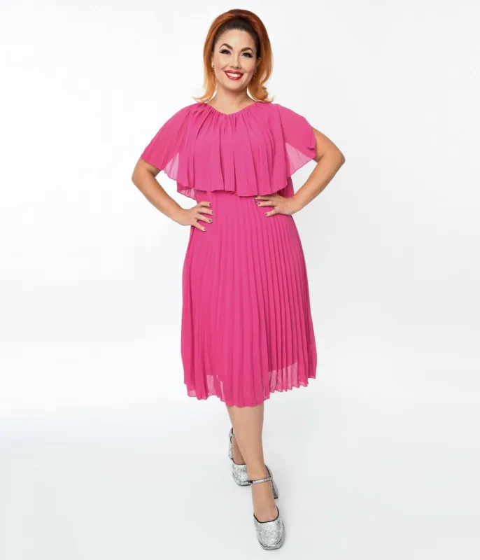 Plus Size Fuchsia Pleated Midi Dress sold by Unique Vintage