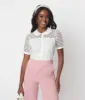 White Polka Dot Mesh Button Down Top sold by Unique Vintage